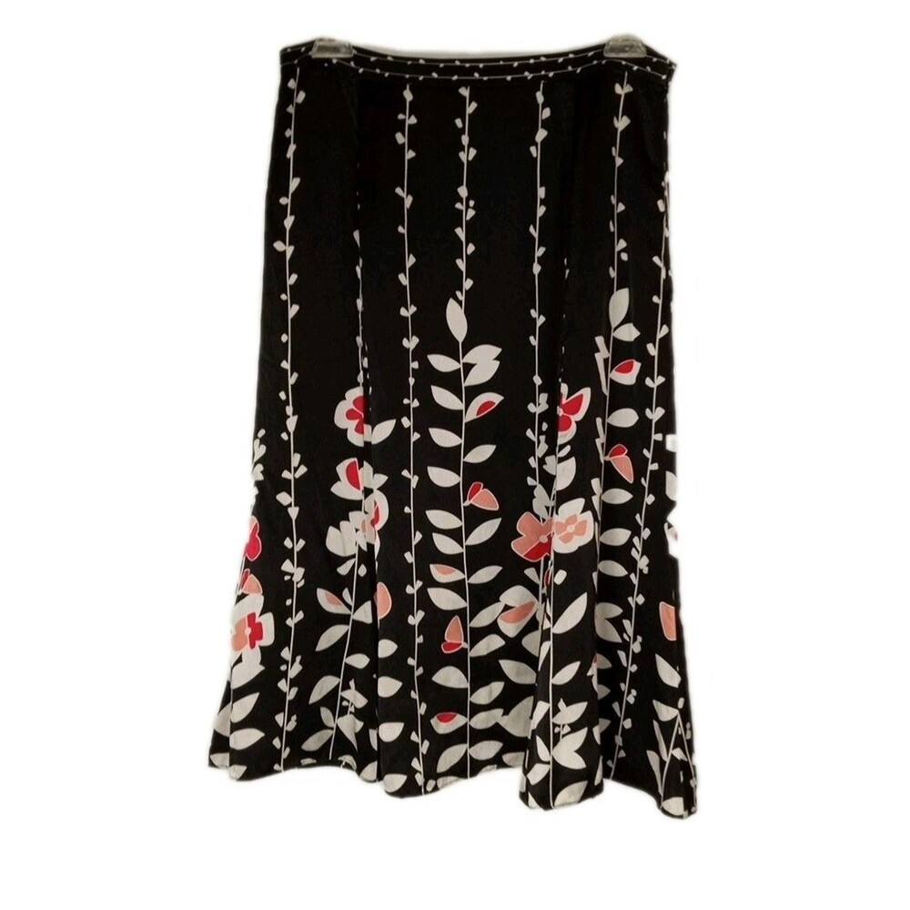 VTG Talbots Pure Silk Tulip Skirt Midi Black Geometric Floral 8 P Career Classic